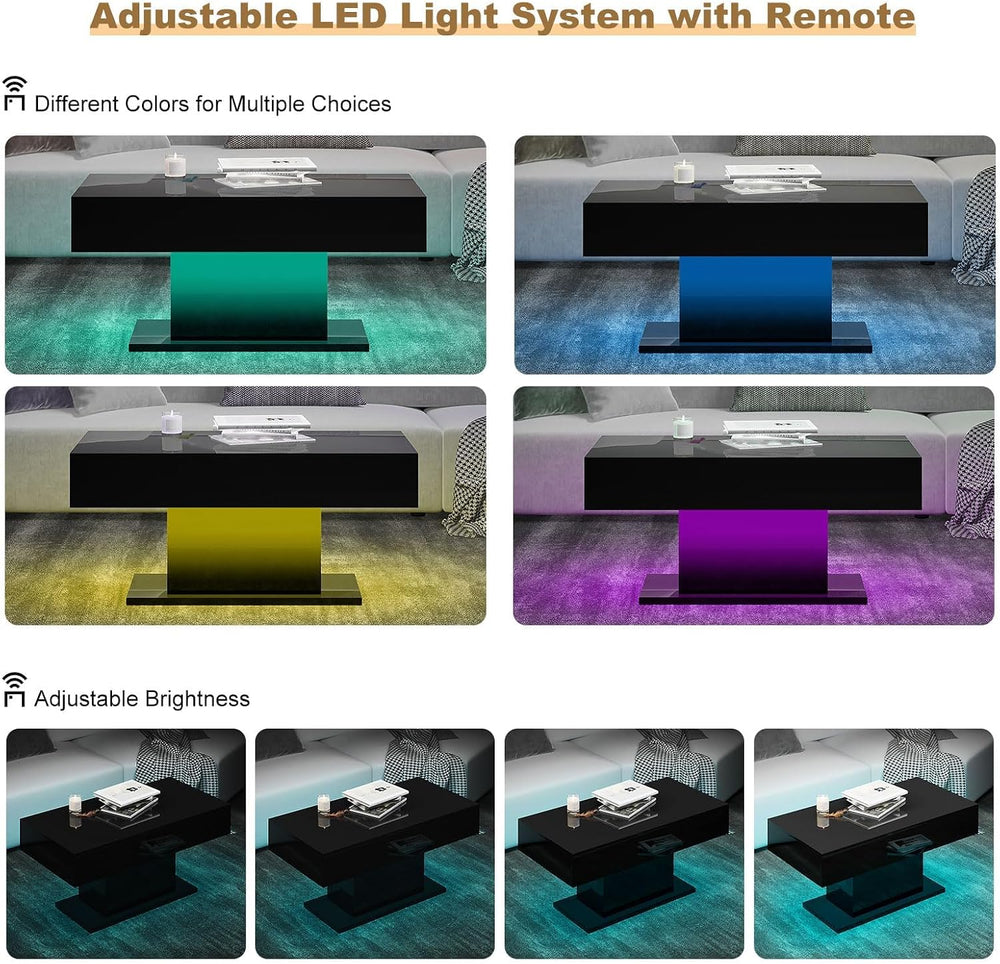 HedoAjim Led Coffee Table for Living Room, Living Room Table Rectangular Cent...