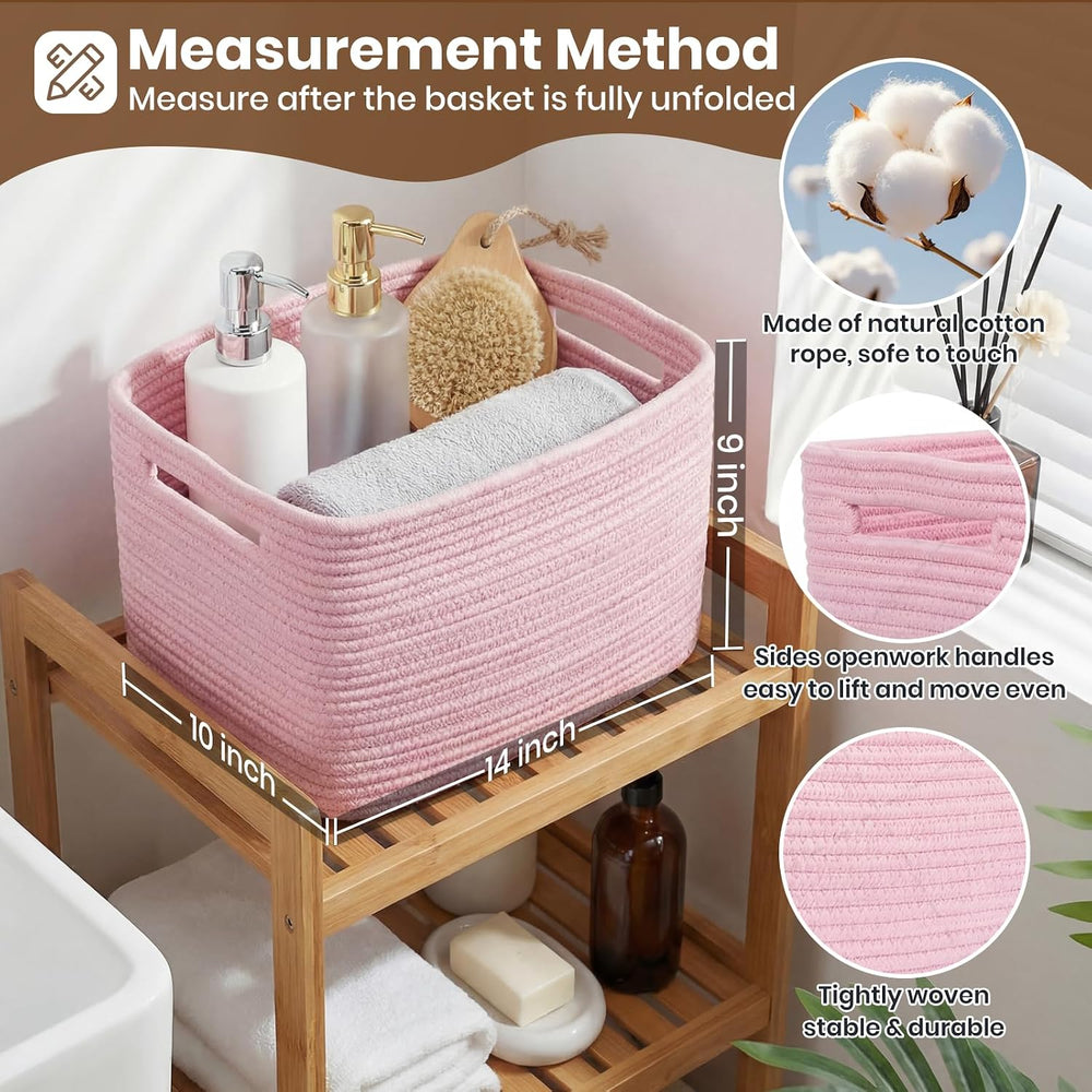 Storage Baskets for Organizing, 14 x 10 x 9” Closet Shelf Woven Baskets, Squa...