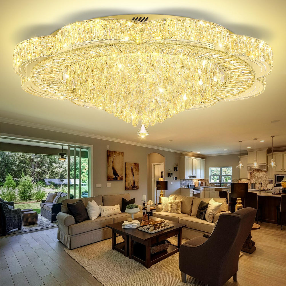 Modern Crystal Chandelier for Living Room 40in Gold Crystal Raindrop Ceiling ...