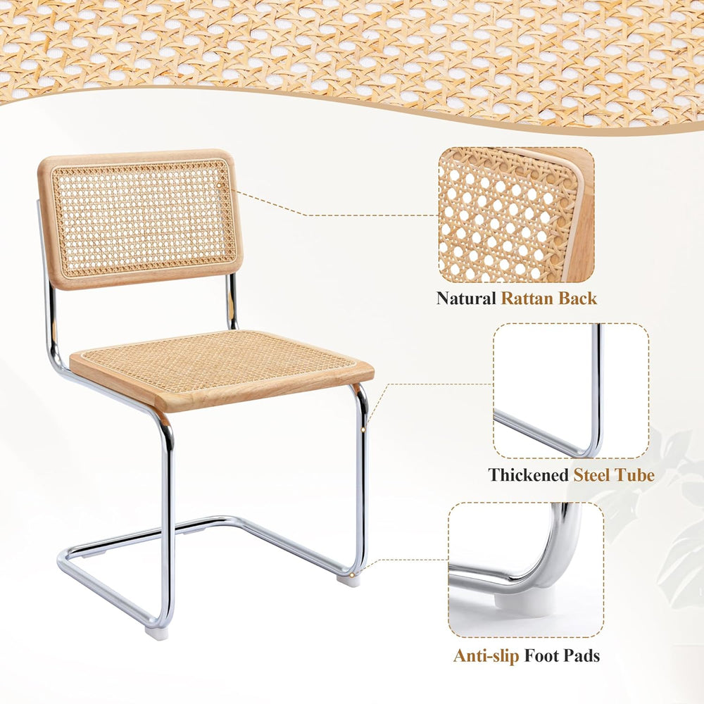 Rattan Cantilever Dining Chairs Set of 2, Boho Modern Dining Chairs with Ratt...