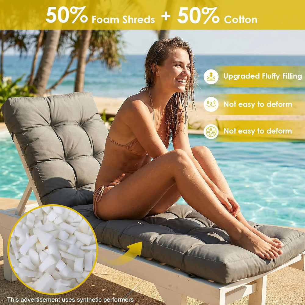Yddsky Outdoor Chaise Lounge Chair Cushion,72"x22"x4" Lounge C...
