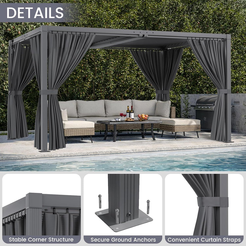 Louvered Pergola 12' x 20', Large Outdoor Aluminum Pergola with Reinf...
