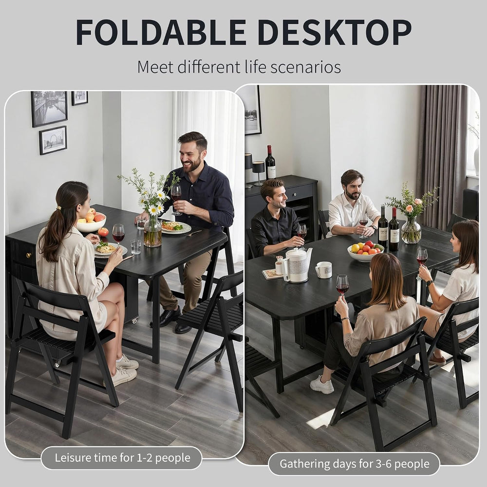 Folding Dining Table and Chairs - 59" Fully Assembled Drop Leaf Table 4-...