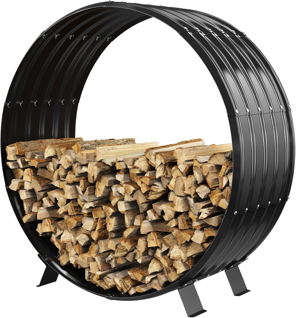 Round Heavy Duty Firewood Rack – Galvanized Wave-Shaped Steel with 4 Sturdy L...