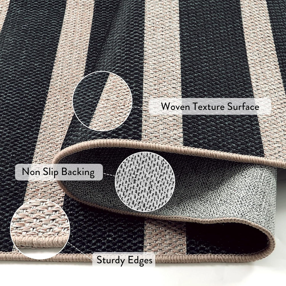 Lahome Striped Easy Jute 3x5 Outdoor Patio Rug, Washable Rugs for Porch