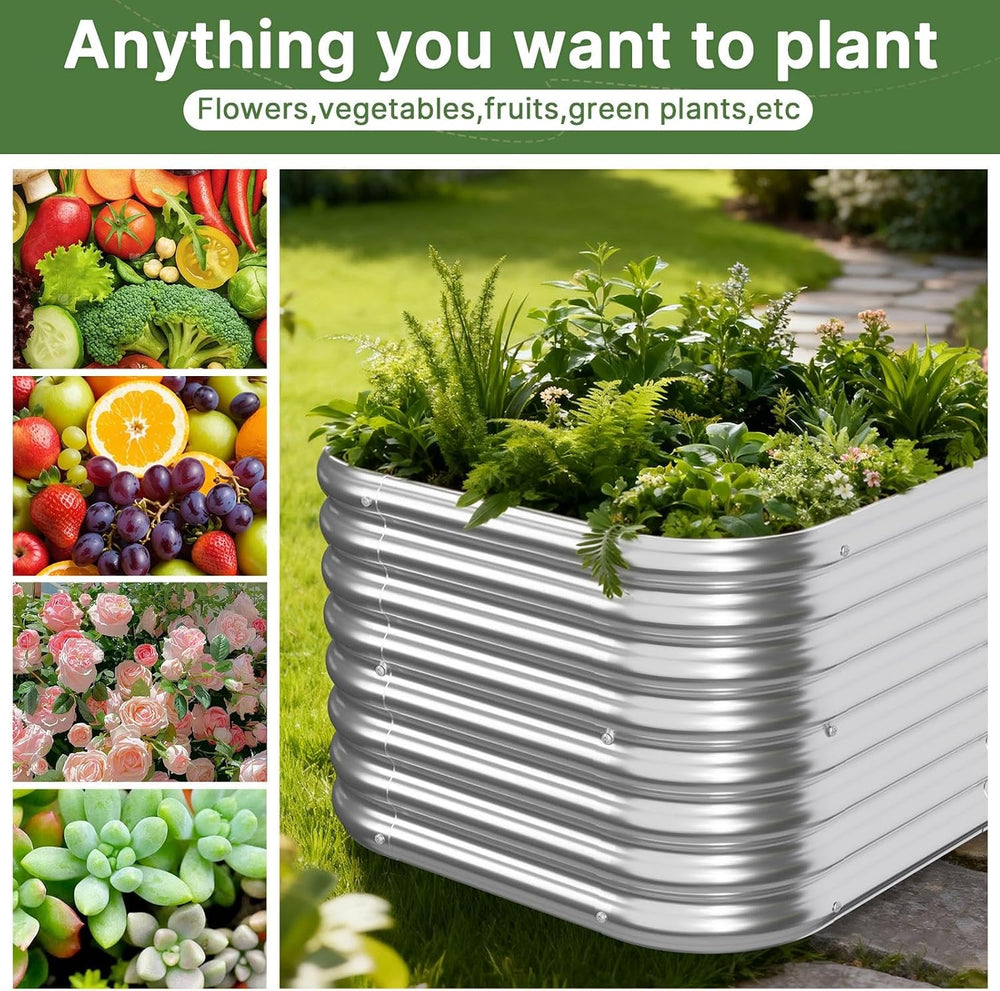 4 PCS Galvanized Raised Garden Bed Outdoor, Metal Garden Bed for Vegetables, ...