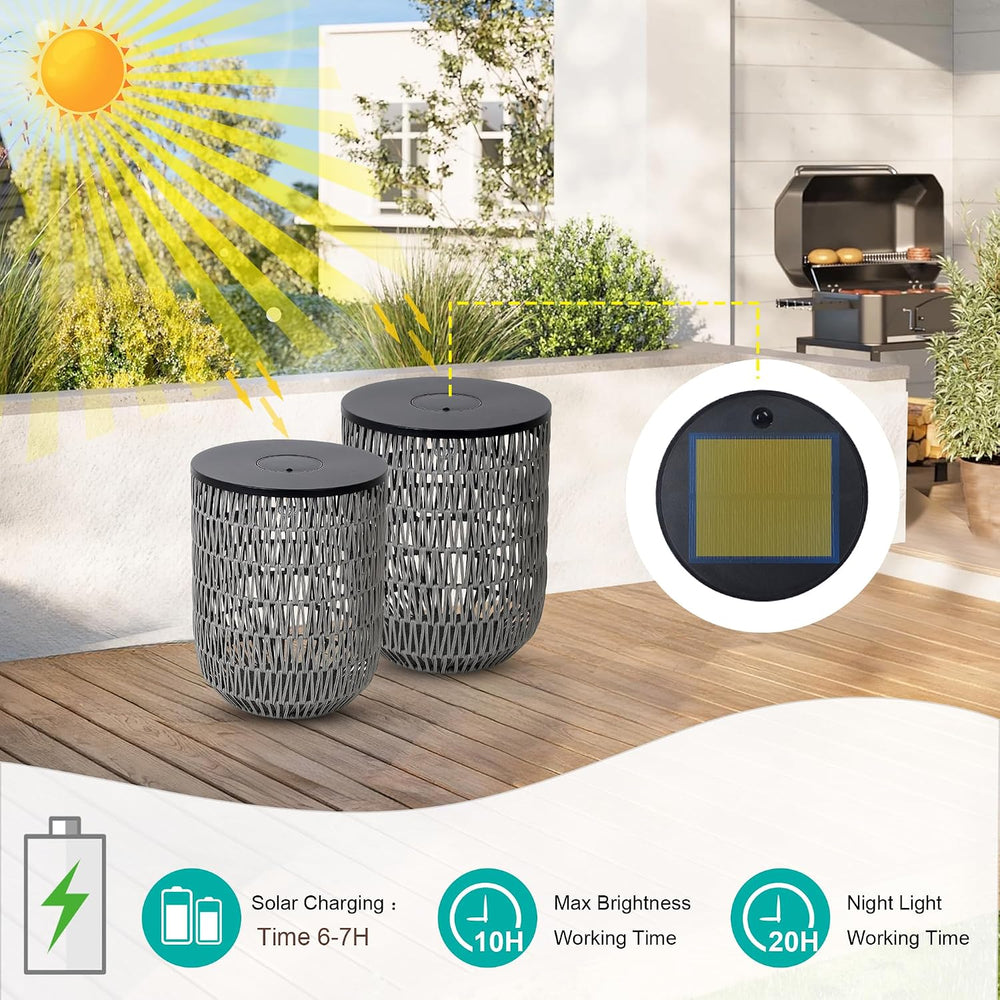 HMVPL Solar Patio Side Table Set of 2 with Dimmable Light, Round Outdoor Side...