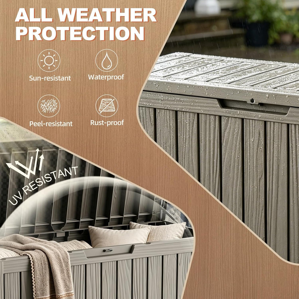 EFU Outdoor Storage Box 140 Gallon Deck Box, Waterproof Resin, Grey