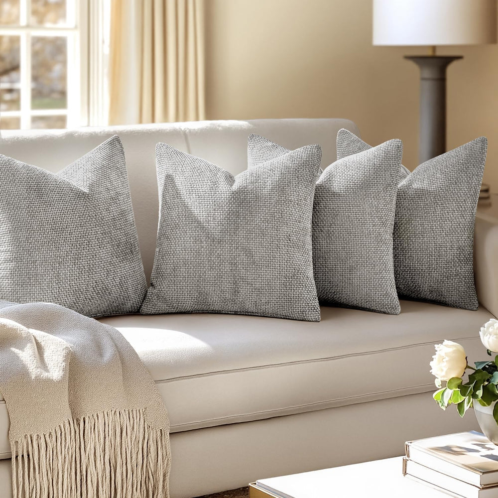 MIULEE Soft Decorative Chenille Pillow Covers Light Gray 18x18 Pack of 4