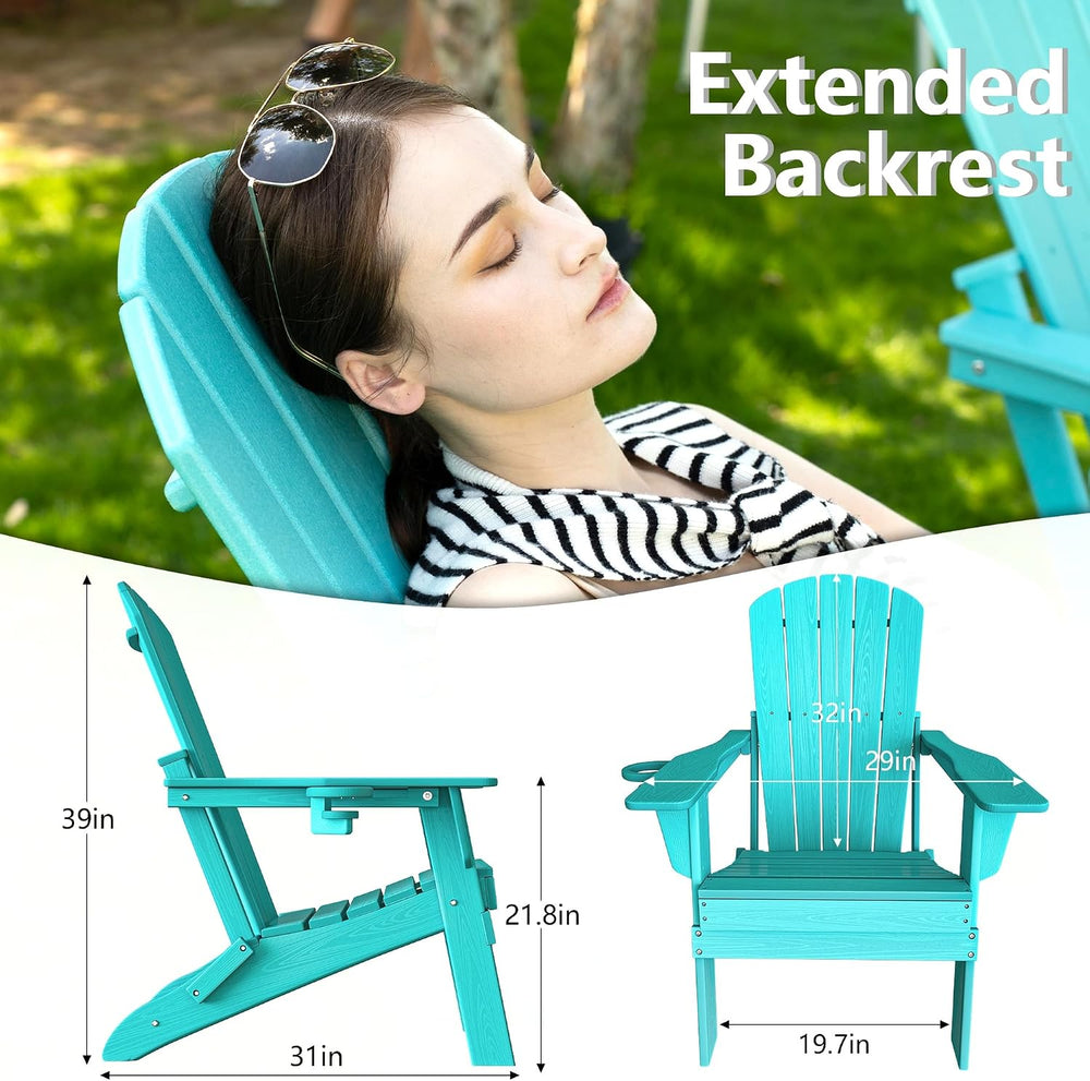 Plawdlik Folding Adirondack Chair, Wooden Textured with Cup Holder, Aruba