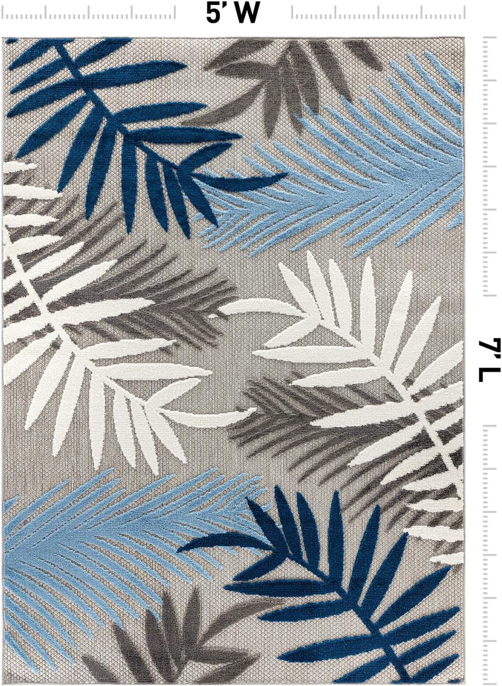 Rugshop Palm Indoor/Outdoor Non-Shedding Deck Patio Area Rug Blue 5' x 7&...
