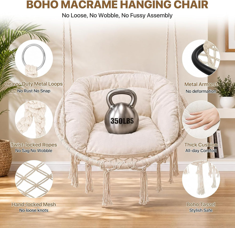 Athena Collection Hammock Chair with Hardware Kit & & Cozy Cushion, W...