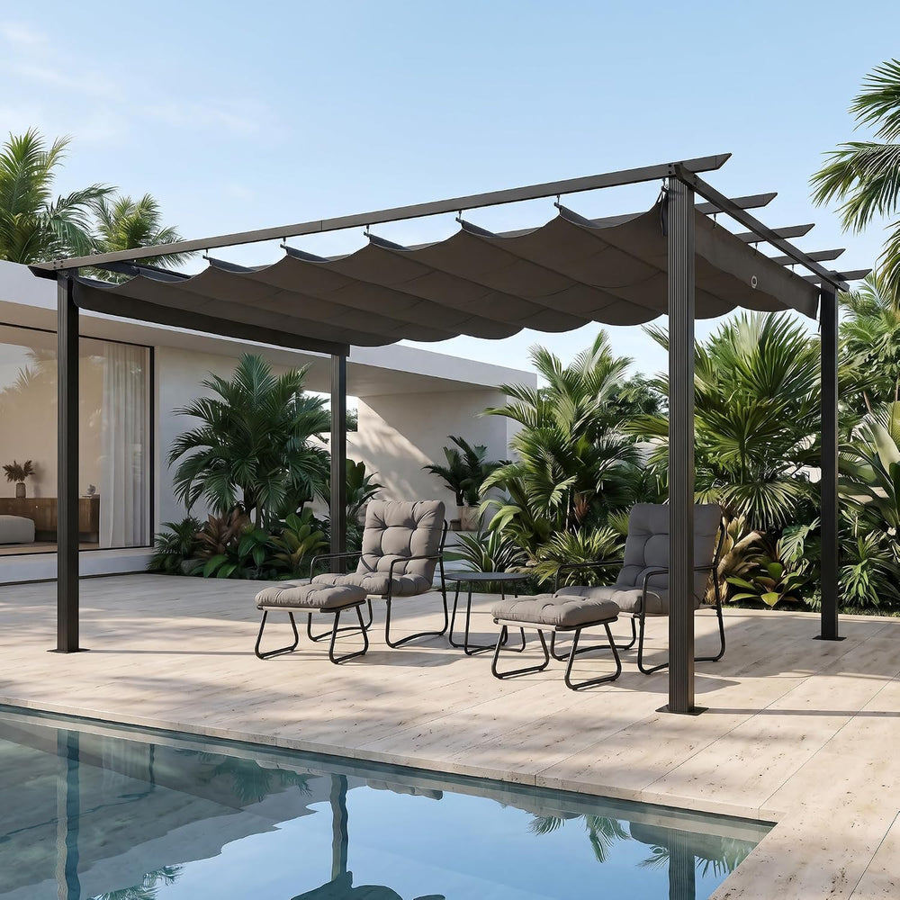 10' X 13' Patio Retractable Pergola Canopy, Grey