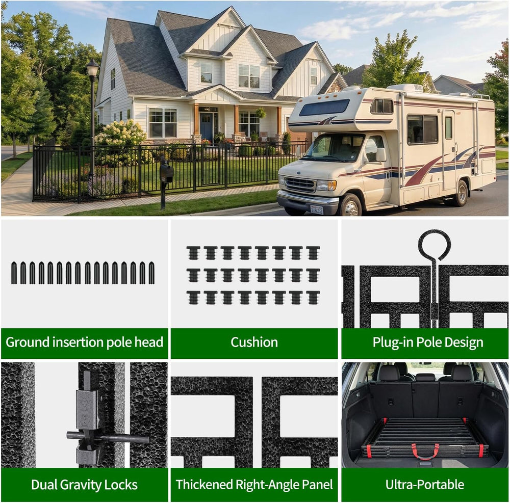 Decorative Garden Fence Metal Dog Fence Outdoor, 40in (H) x 36ft (L), 14 Pane...