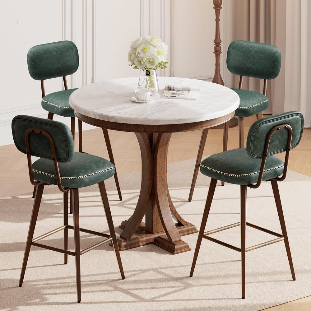 MALOL 26“ PU Leather Swivel Bar Stools Set of 4, Mid Century Counter Height B...