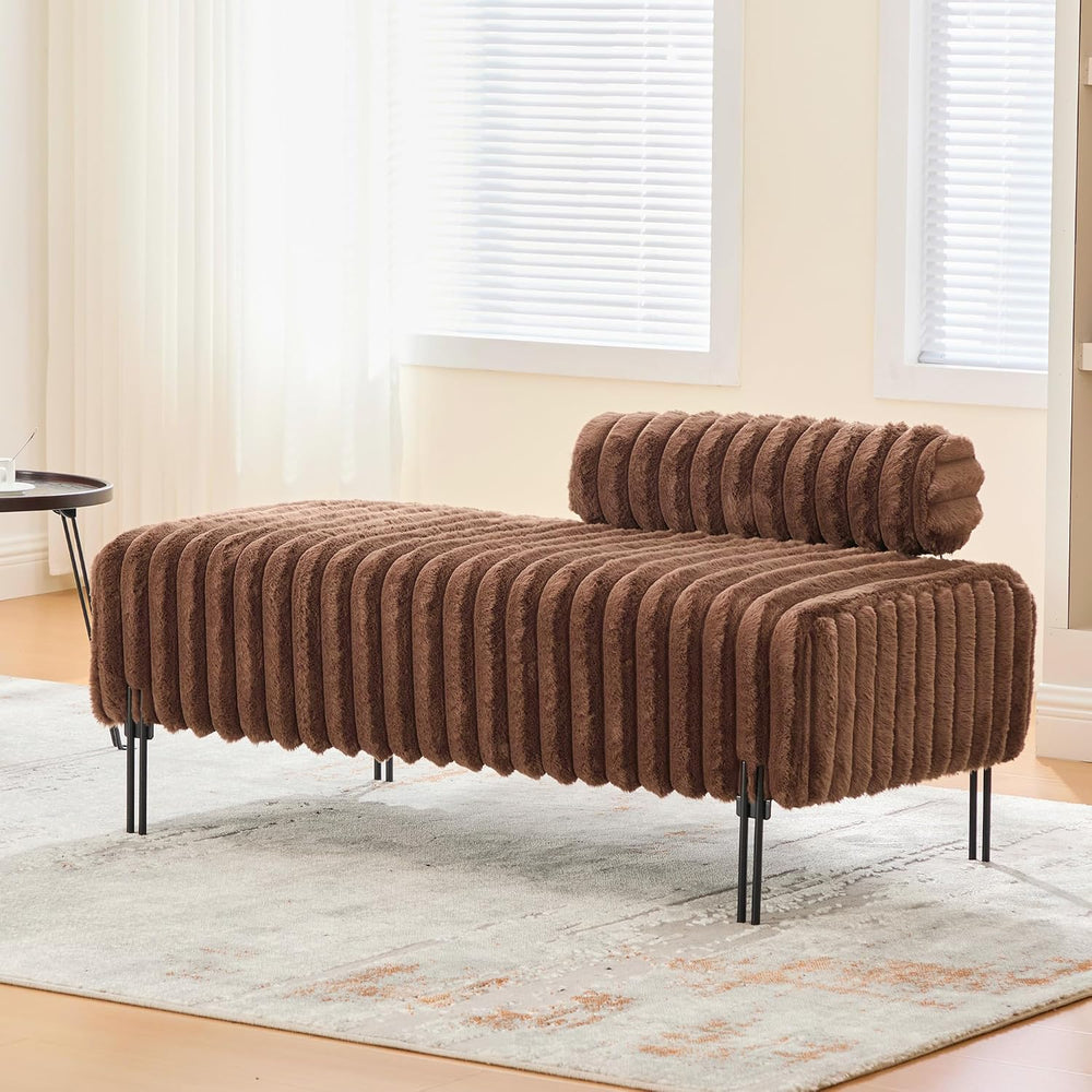Upholstered Mini Loveseat with Metal Legs, Faux Fur Loveseat Chair with Backr...