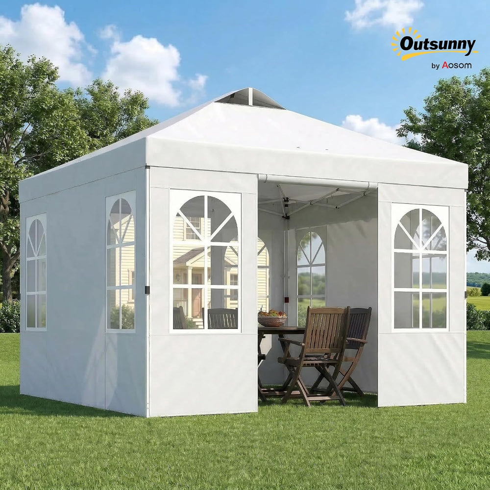 Outsunny 9.6 x 9.6 ft Pop Up Canopy Tent with Sidewalls UPF50+, White