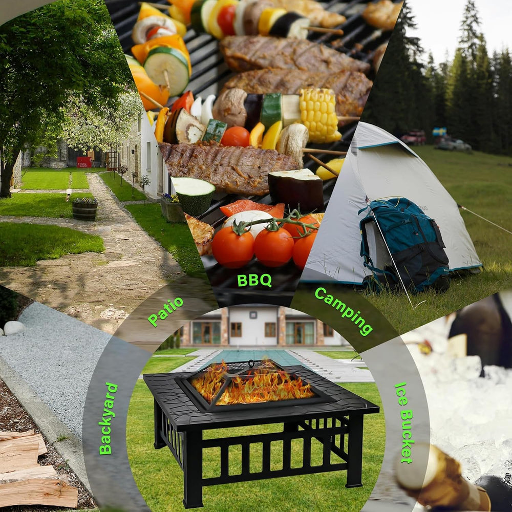 32 Inch Fire Pit Table with Fire Poker & Spark Screen, Outdoor Burning Fi...