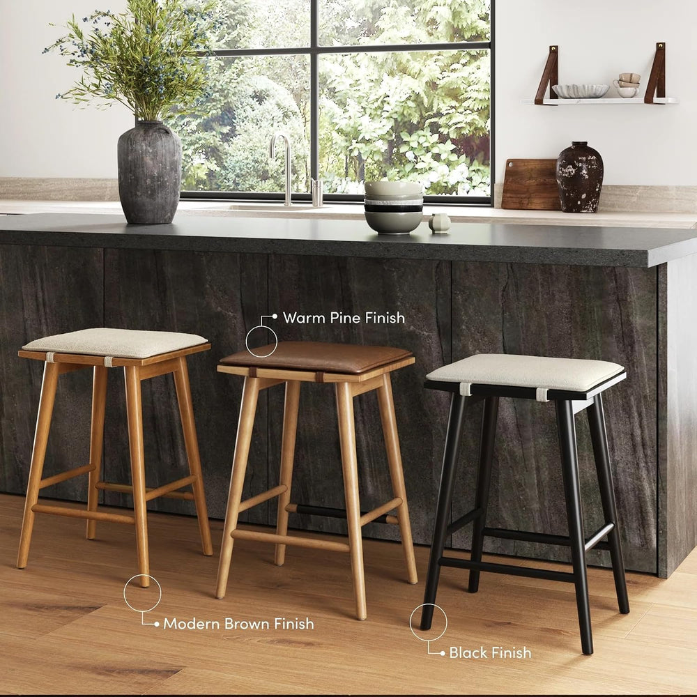 Nathan James Barker Counter Height Solid Wood Barstool with Upholstered Cushi...
