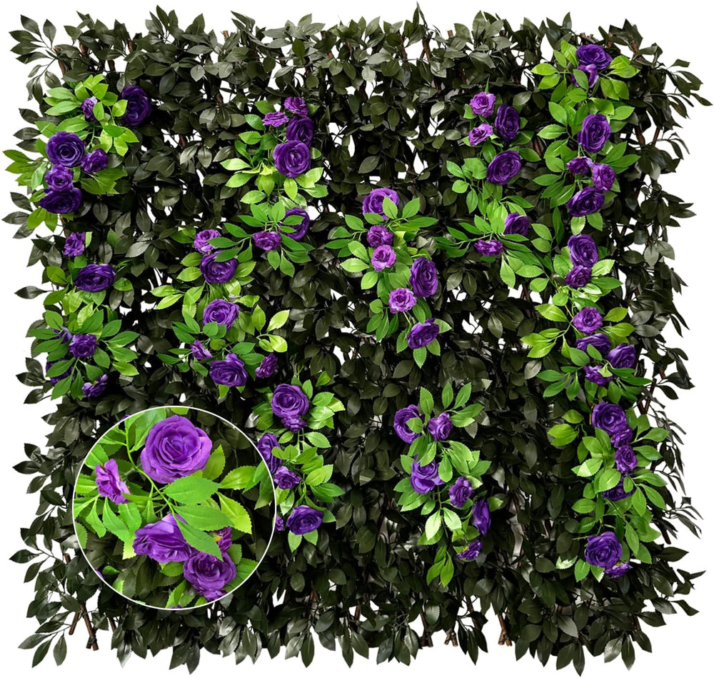 Expandable Privacy Screen with Artificial Flower for Balcony Patio Fence Gree...