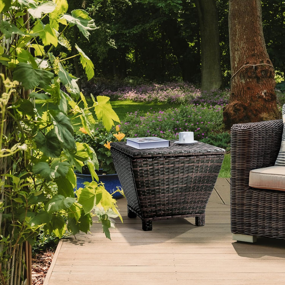VINGLI Outdoor Side Table with Storage, 13-Gallon Patio Deck Box Outdoor Wick...