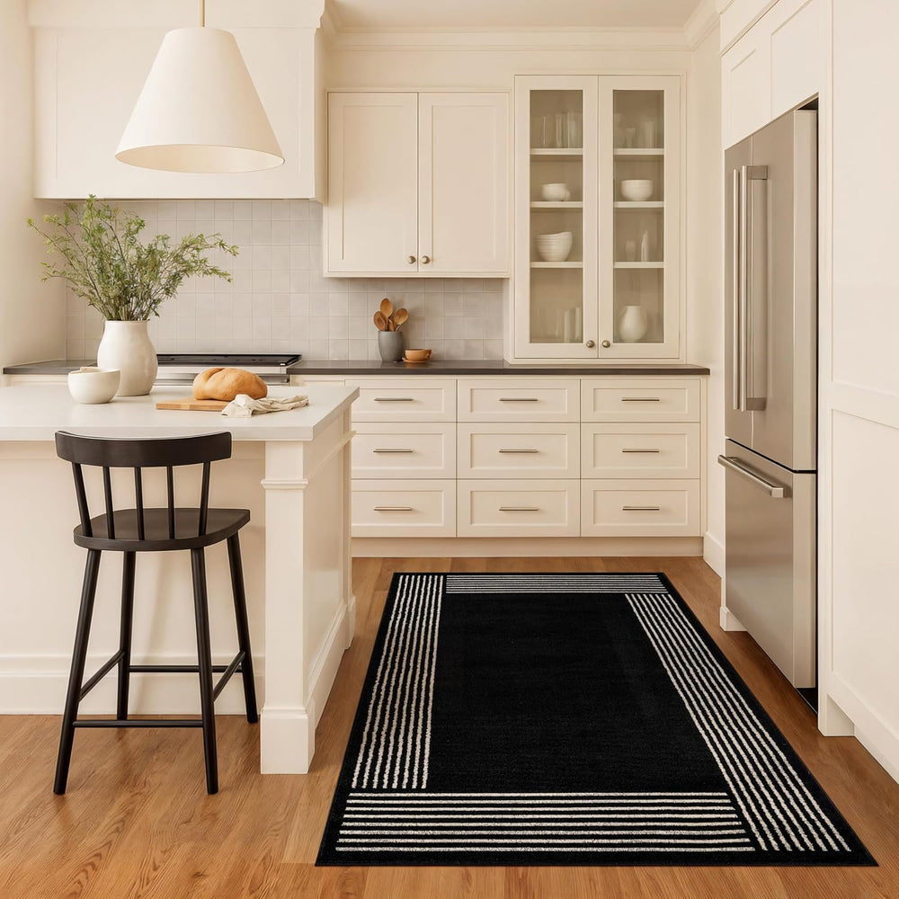 Rugshop Modern Bordered Minimal Area Rug for Living Room Black 4' x 6'