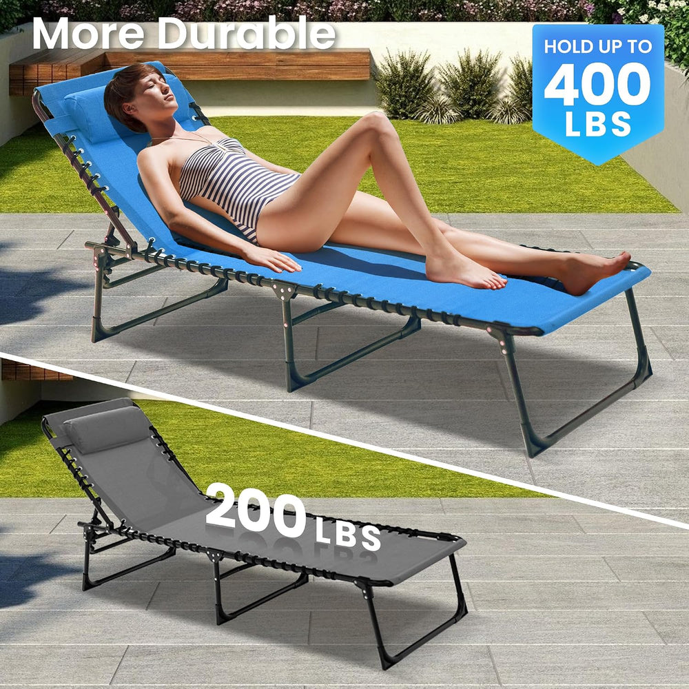 2 Pack Outdoor Folding Chaise Lounge 5-Position Adjustable Recliner 400LB Hea...