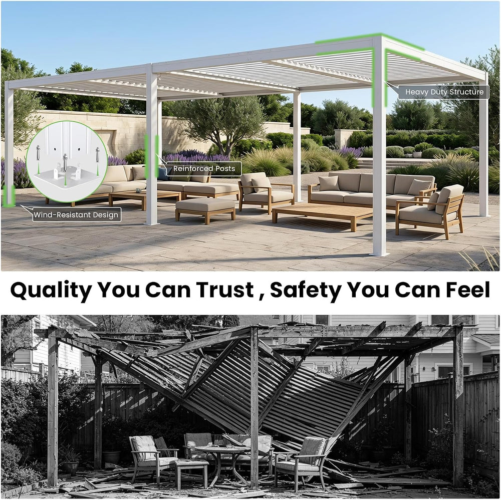 Domi Louvered Pergola 14x24, Outdoor Metal Pergola, Matte White