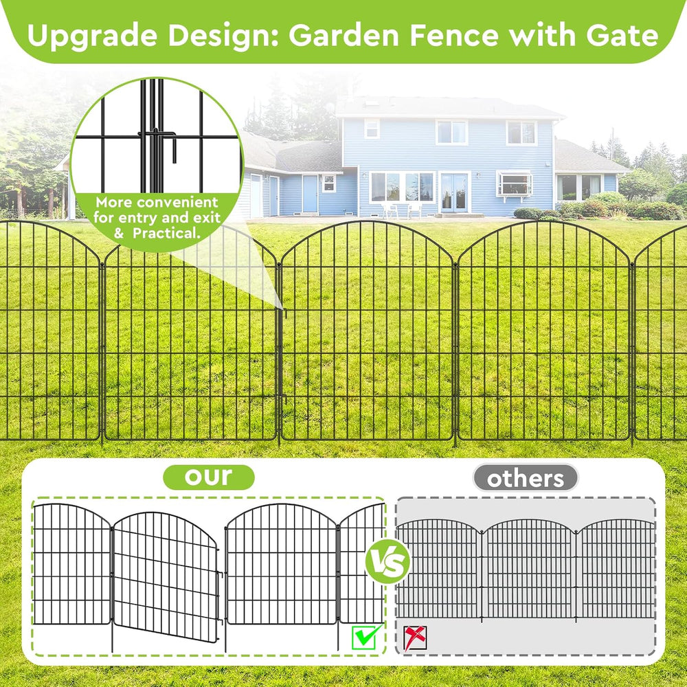 Garden No Dig Fence, 5 Panels + 1 Gate, 29.9in (H) x 11.4ft (L), Metal
