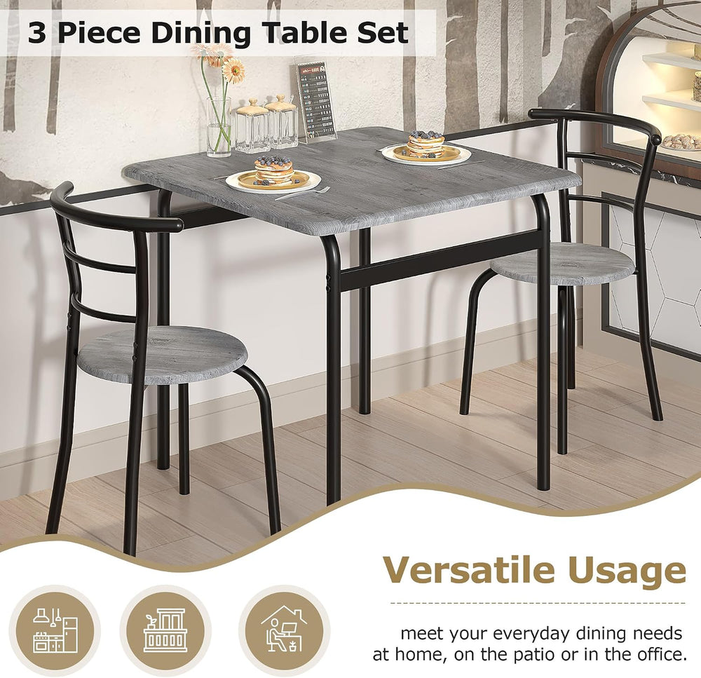 VECELO 3-Piece Dining Table Set for Kitchen Breakfast Nook, Wood Grain Square...
