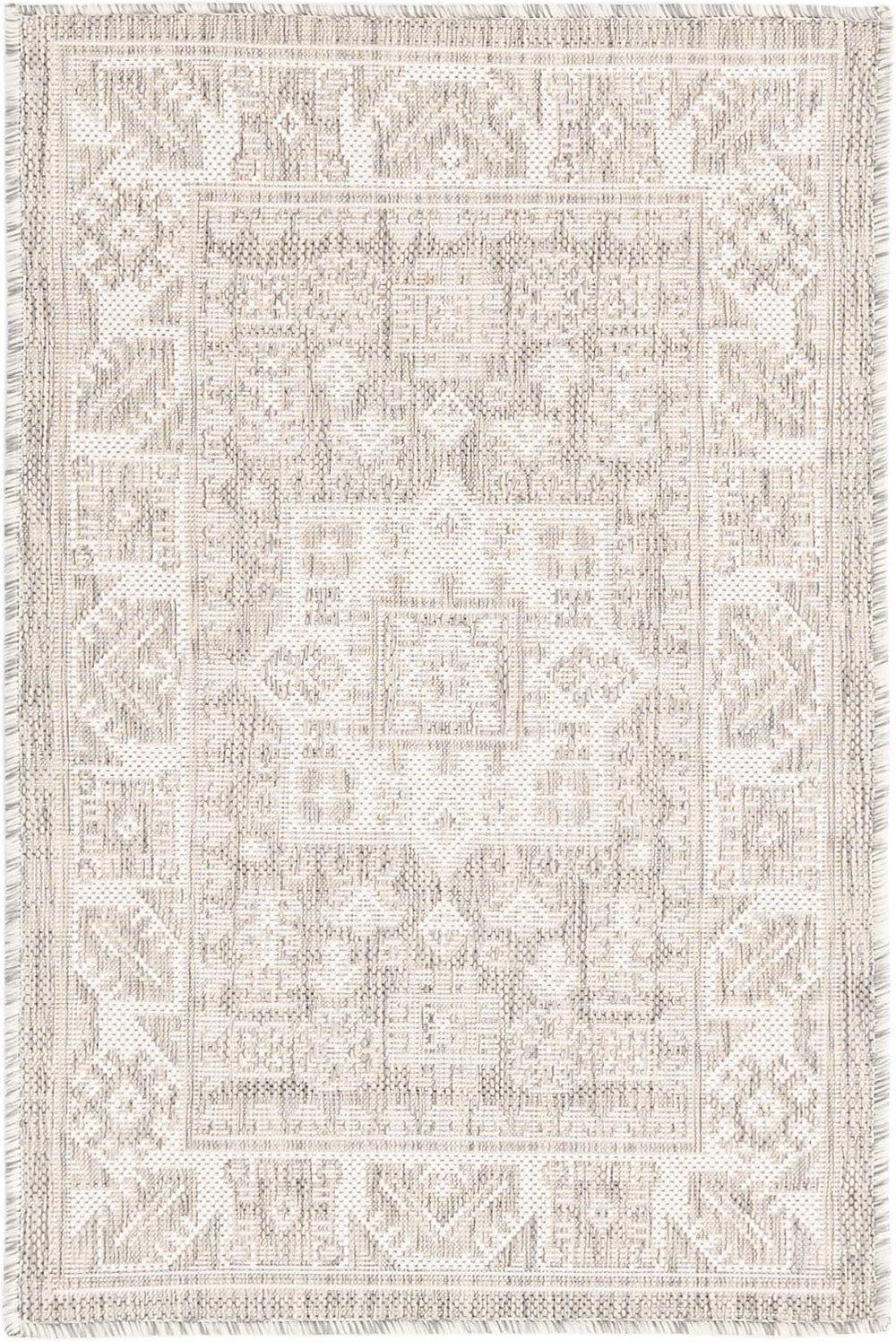 Rugs.com - Outdoor Aztec Rug – 2' x 3' 1 Light Gray Indoor/Outdoor Ru...