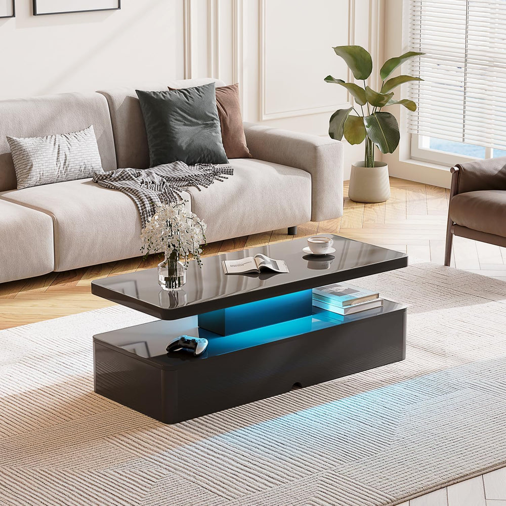 40" Modern Living Room Tables, LED Coffee Table with LED Lights, 2 Tier ...