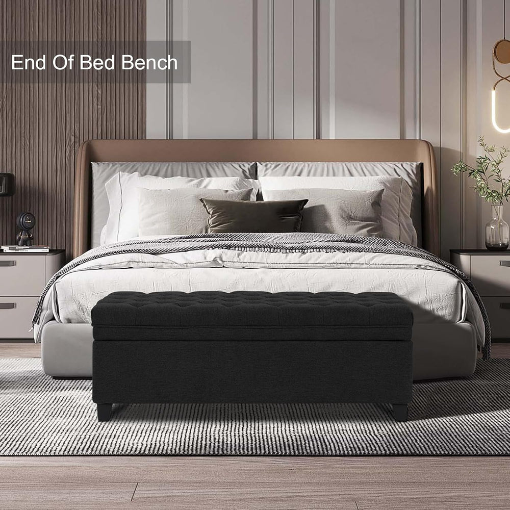 adochr 50" Fabric Storage Ottoman, Modern End of Bed Bench, Black