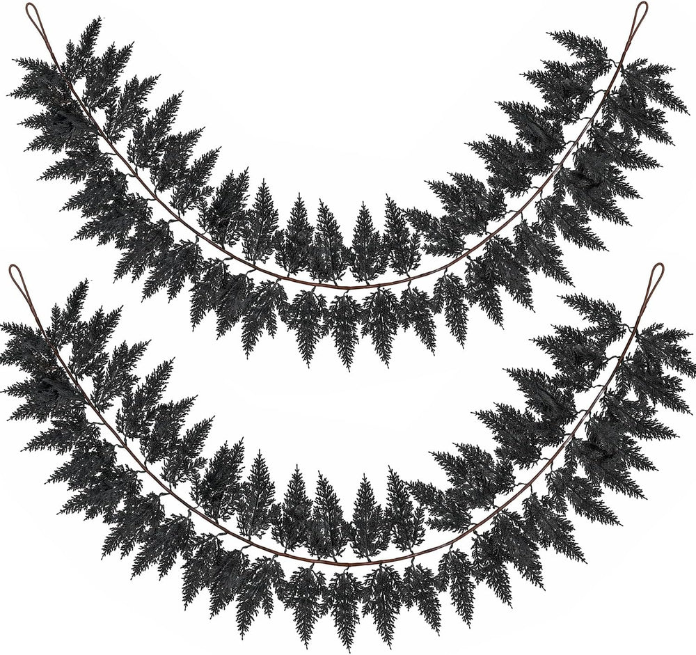 2 PCS 5.91 FT Black Halloween Cedar Pine Garland, Realistic Spooky