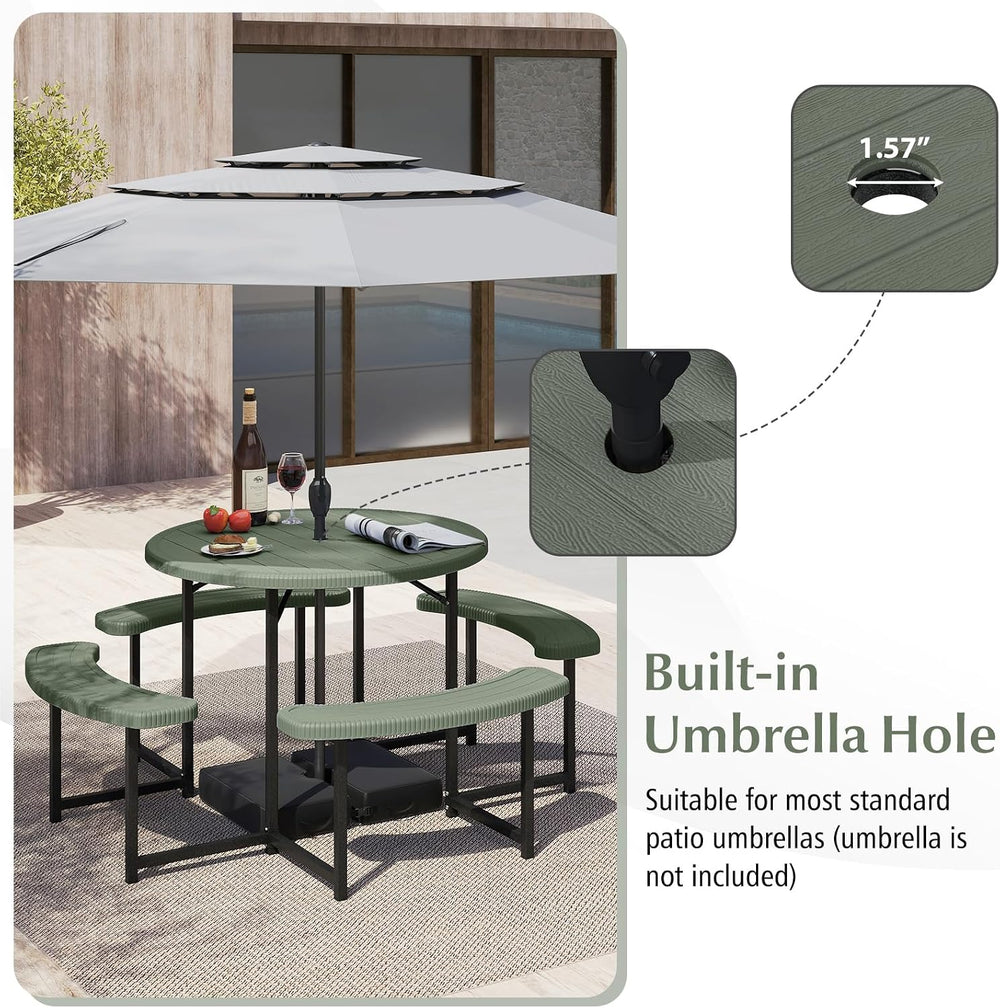 Giantex Picnic Table Bench Set for 4-8 Person, Round 37” Outdoor Dining Table...