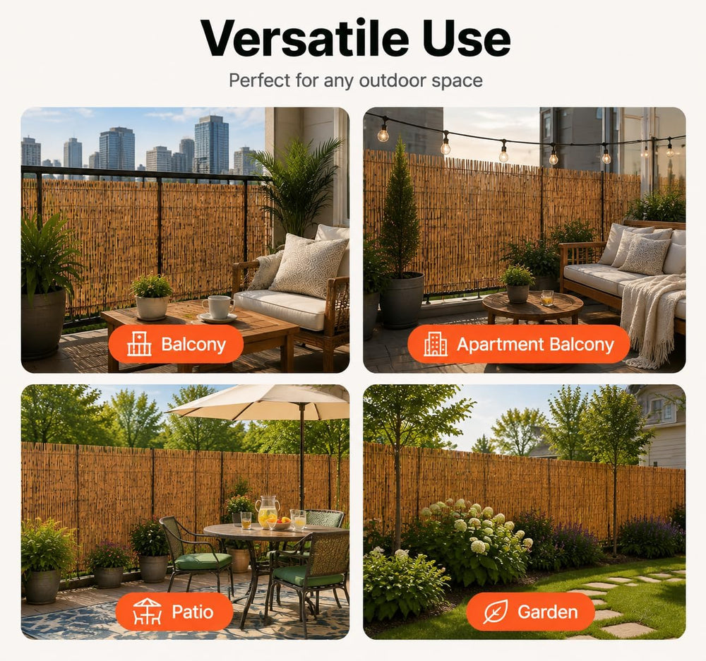 Natural Reed Privacy Fence Screen, 4 ft x 16.4 ft,Brown Bamboo Reed Fencing R...