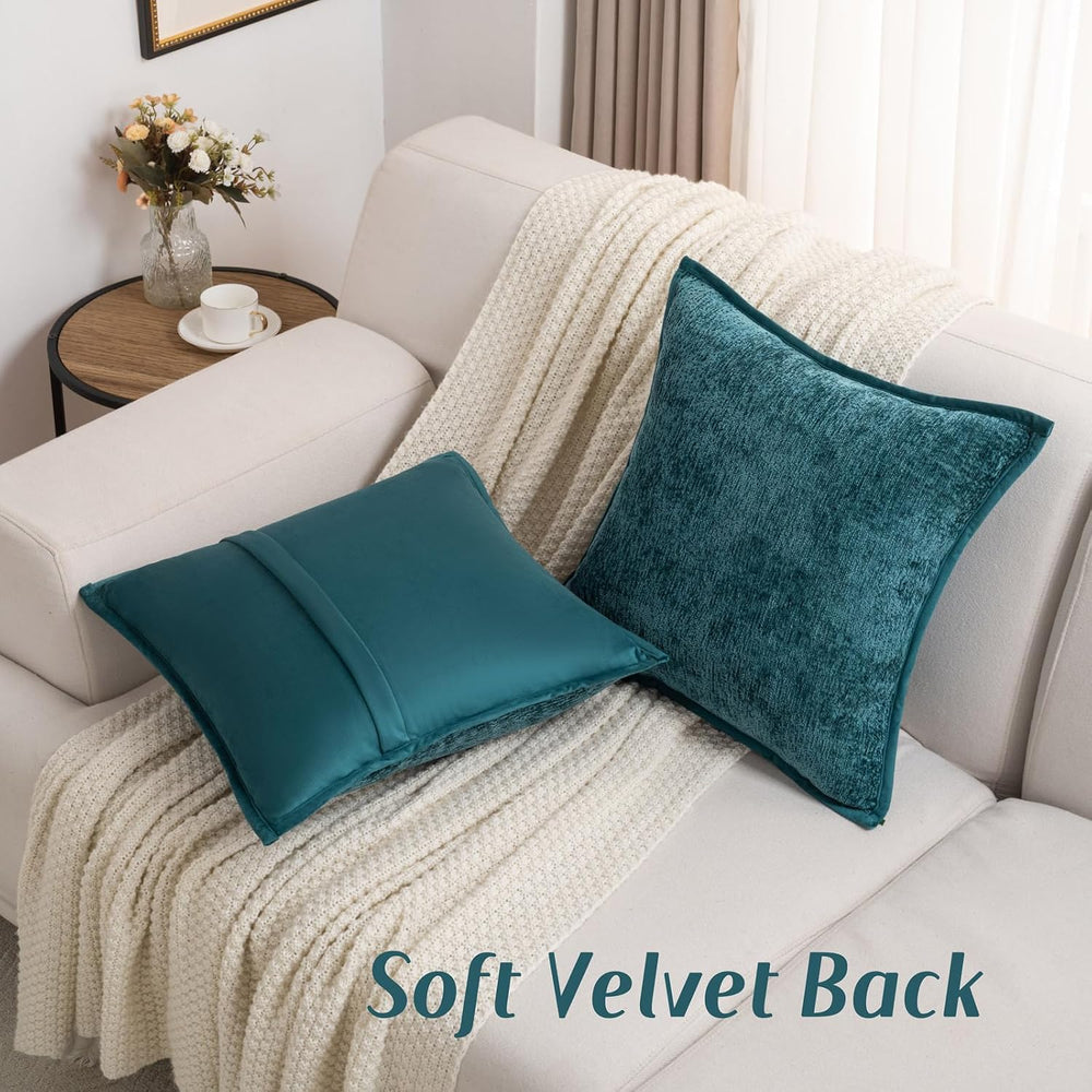 FUTEI Pack of 2 Chenille Soft Throw Pillow Covers 24x24 Inch, Teal