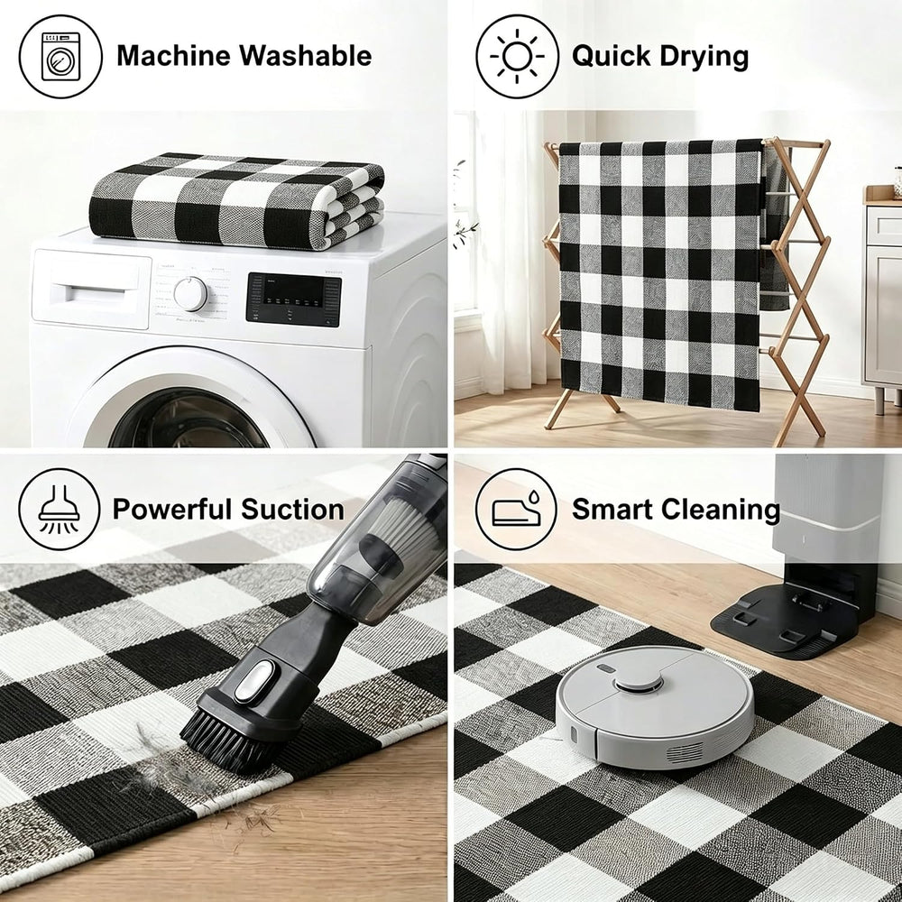 MUBIN Fall Decor Cotton Buffalo Plaid Rug, 3' x 5' Black and White Ou...