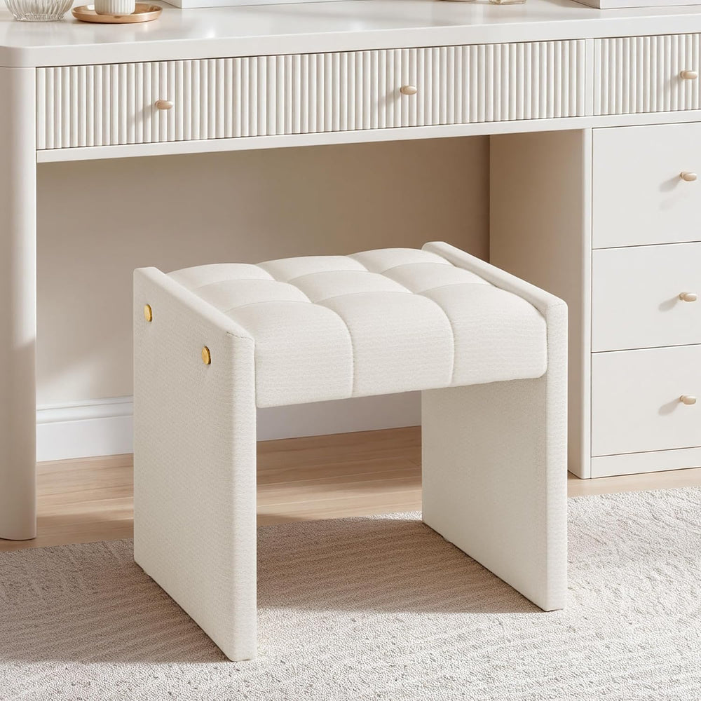 LUE BONA Modern Grid Tufted Vanity Bench Stool, 4.33'' Thick Chenille...