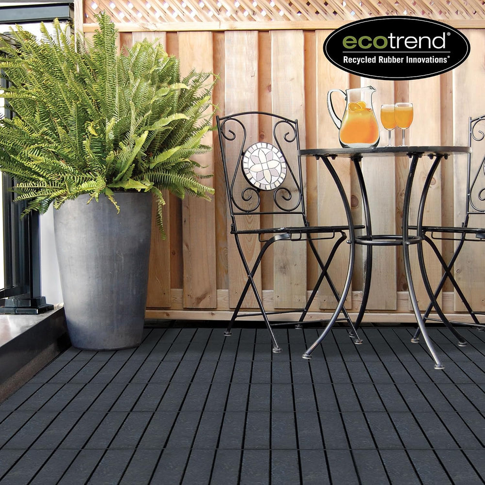 EcoTrend 24-Pack 12”x12” Interlocking Deck Floor Tiles, Slate Black – Rubber ...