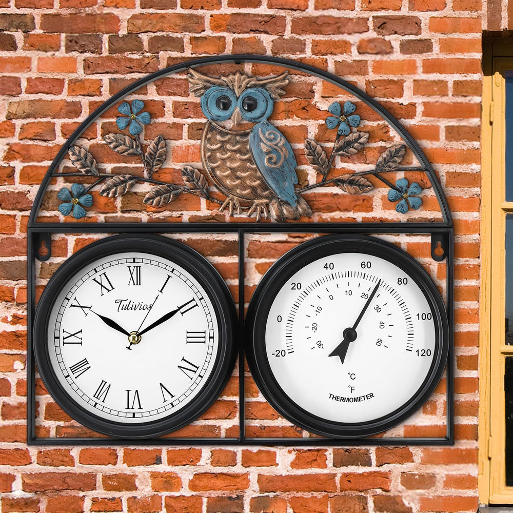 17Inch Large Outdoor Clock,Waterproof Wall Clock with Thermometer,Weatherproo...