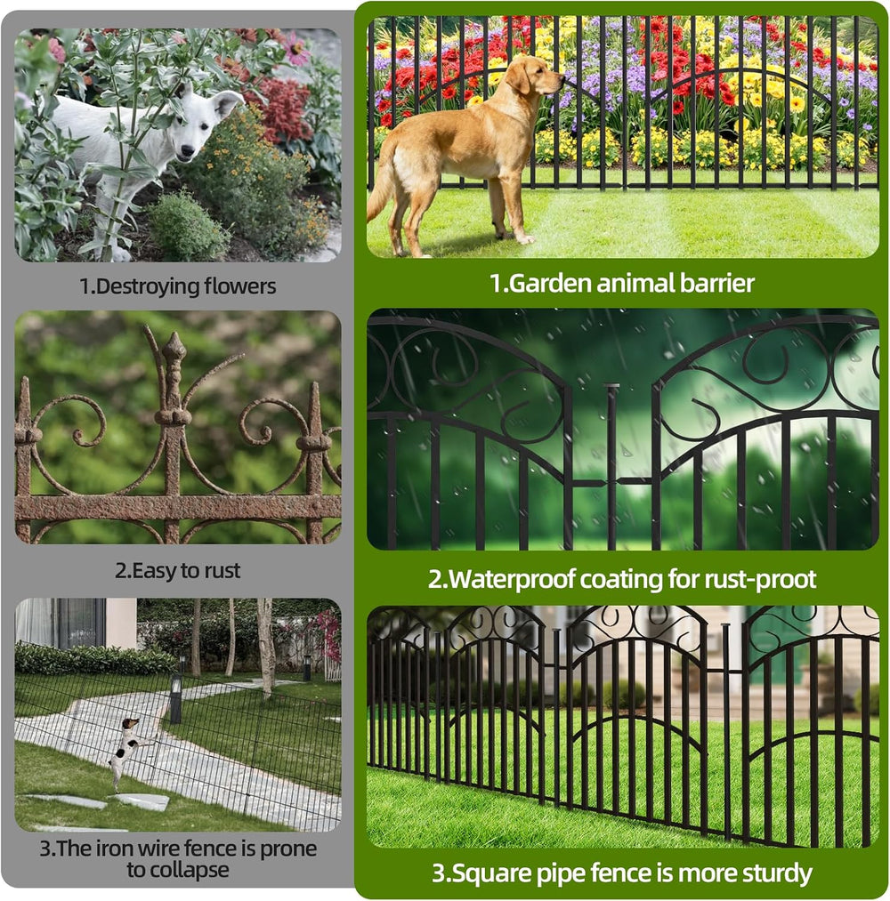 33" H x 27" W Decorative Iron Garden Animal Barrier Fence, 8 Panels...