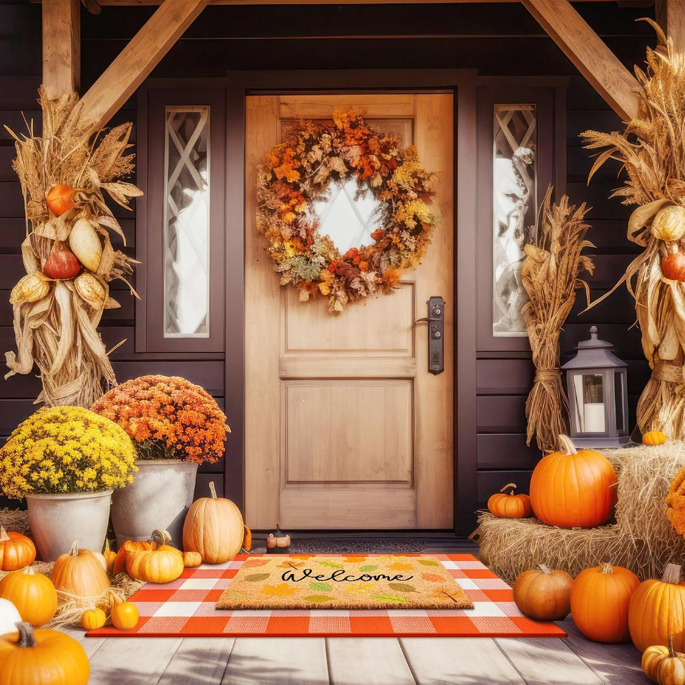 Moucuny 2 Pcs Thanksgiving Welcome Doormat for Fall Outdoor Decor, Non Slip