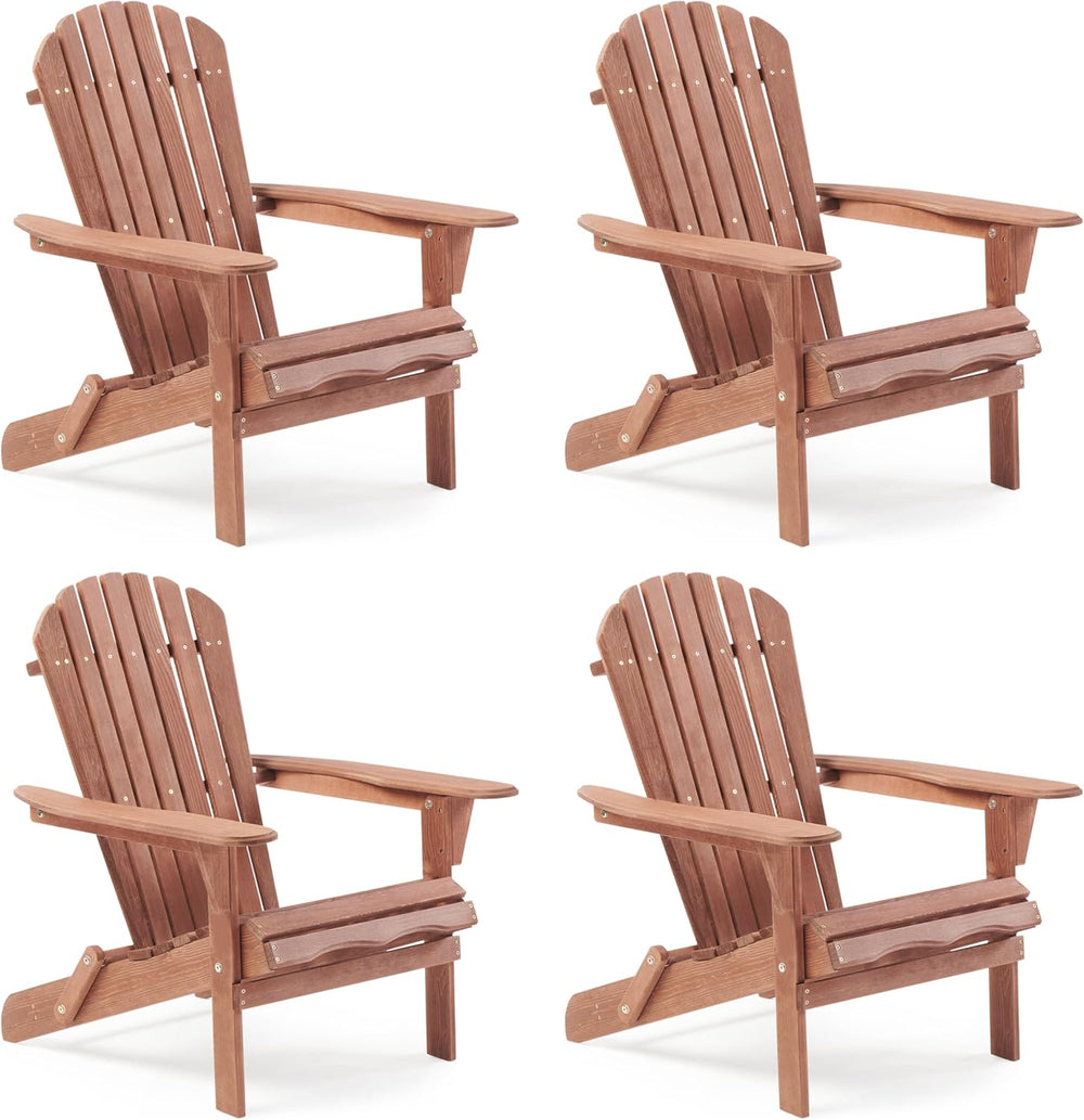 Wooden Folding Adirondack Chair Set of 4, Half Pre-Assembled Wood Lounge Chai...