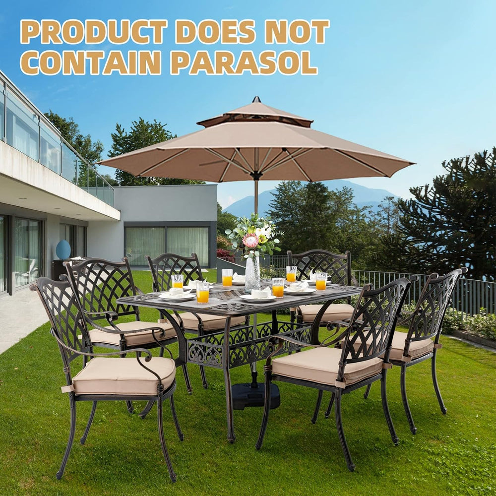 7-Piece Cast Aluminum Outdoor Table and Chairs, Antique Bronze Patio Dining S...