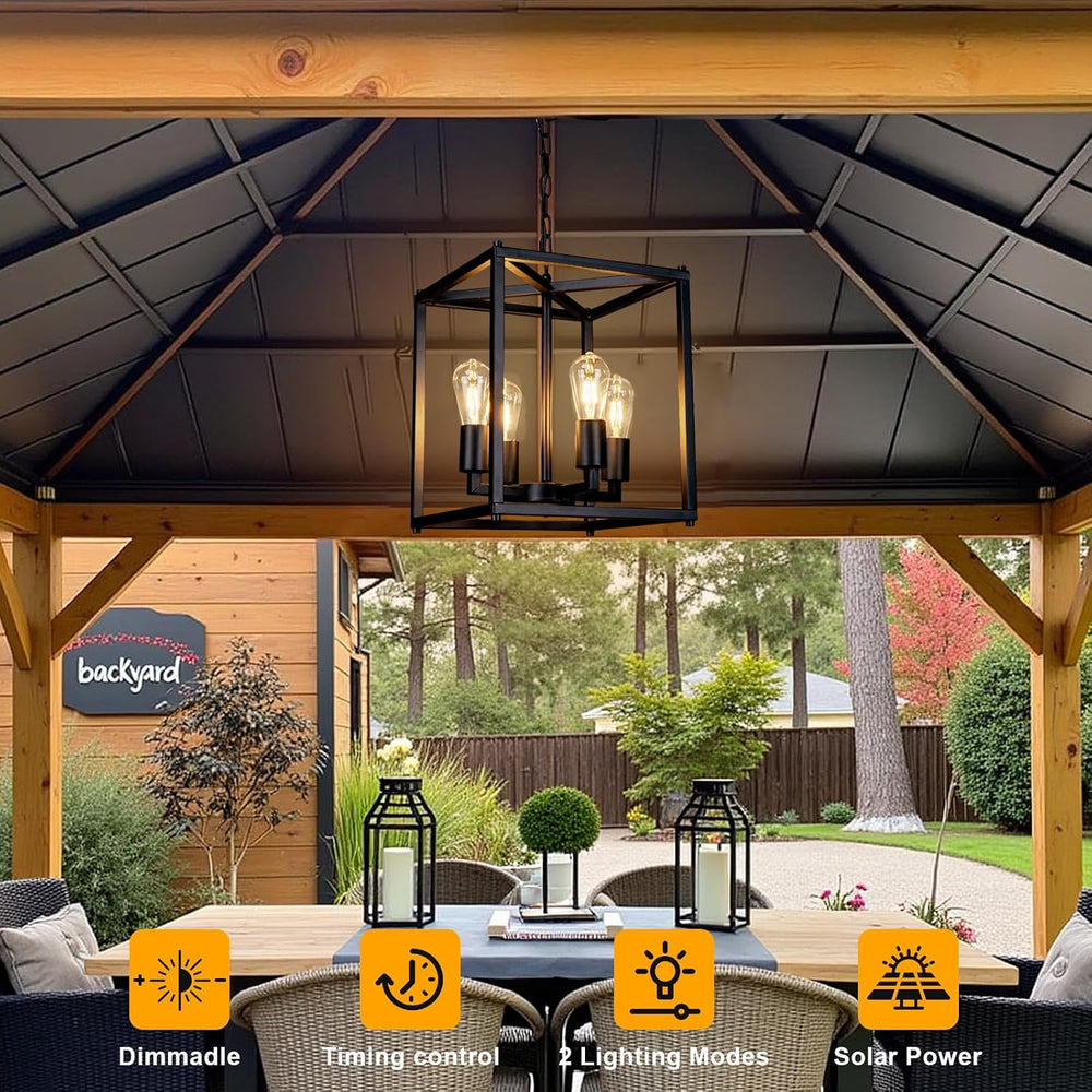 Solar Chandelier Outdoor, 14" Farmhouse Waterproof Dimmable Hanging Pend...