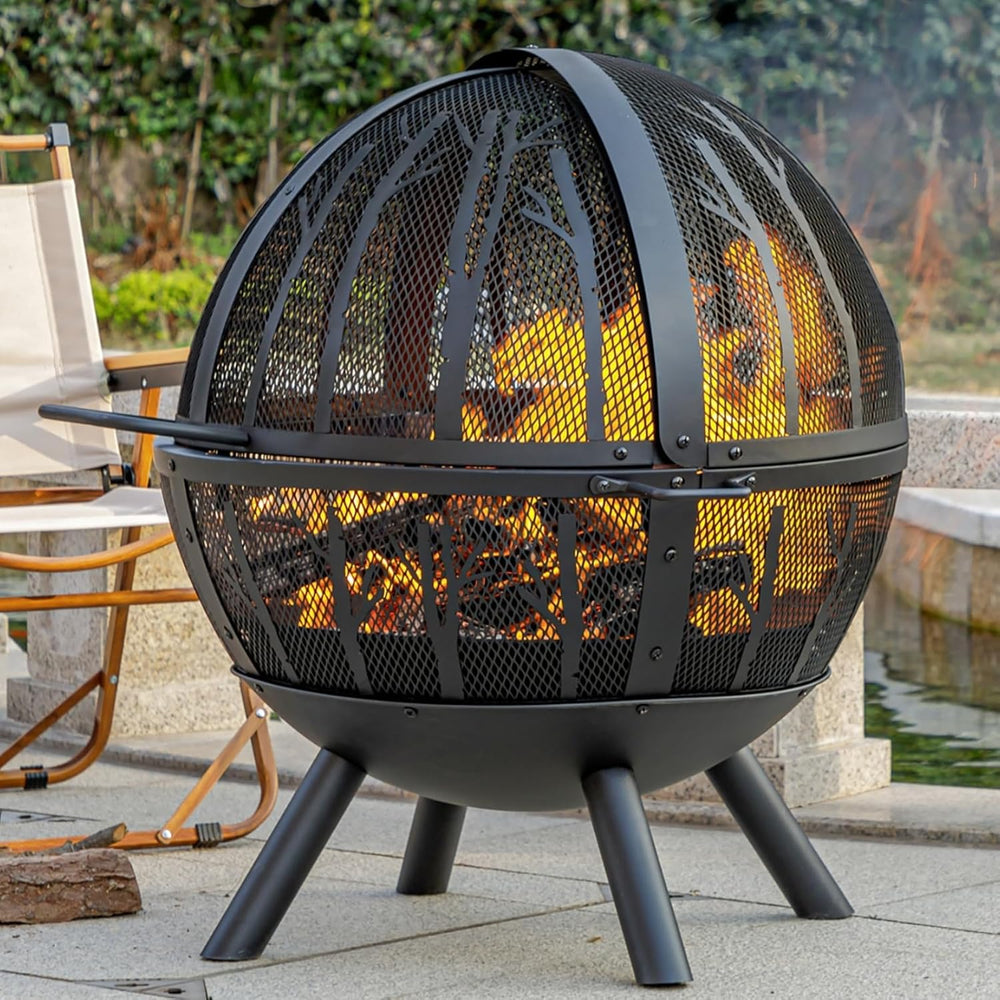 Panovue 35 Inch Wood Burning Fire Pit with BBQ Grill, Heavy Duty Fire Pits