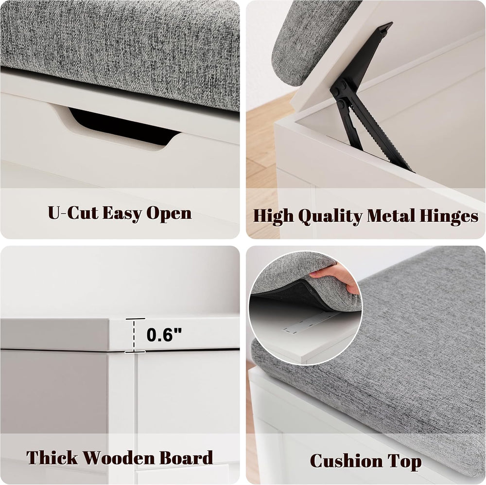 63” Breakfast Nook Bench, L Shaped Storage Bench with Cushion, White