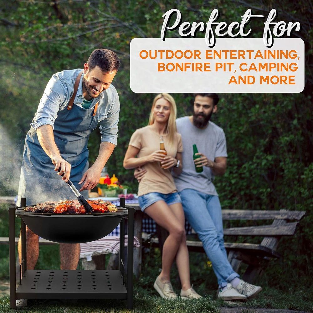 SereneLife Outdoor Wood Fire Pit - 26" Steel BBQ Grill with Mesh Spark S...