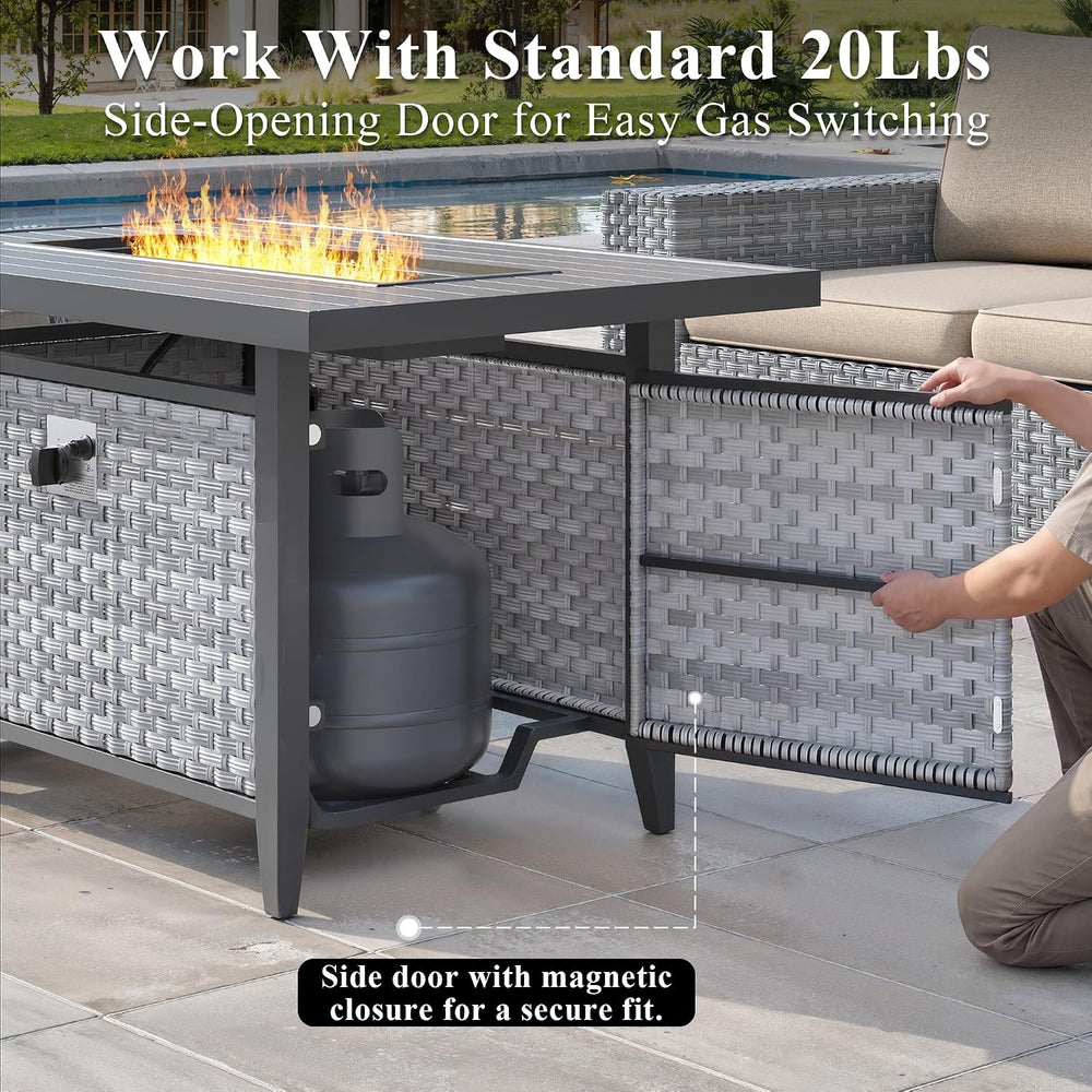 43 in Wicker Propane Fire Pit Table with Lid, 55,000 BTU